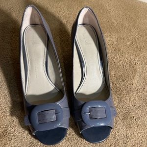 franco sarto light blue heels with buckle detail